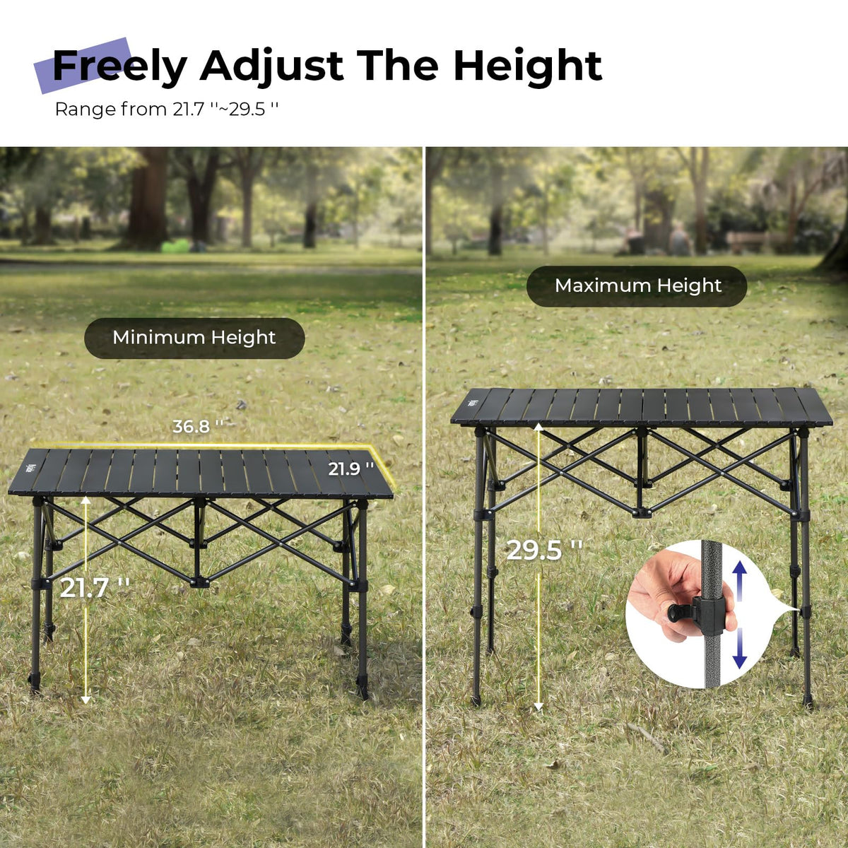 Folding Camping Table Aluminum Adjustable Height Black A286985