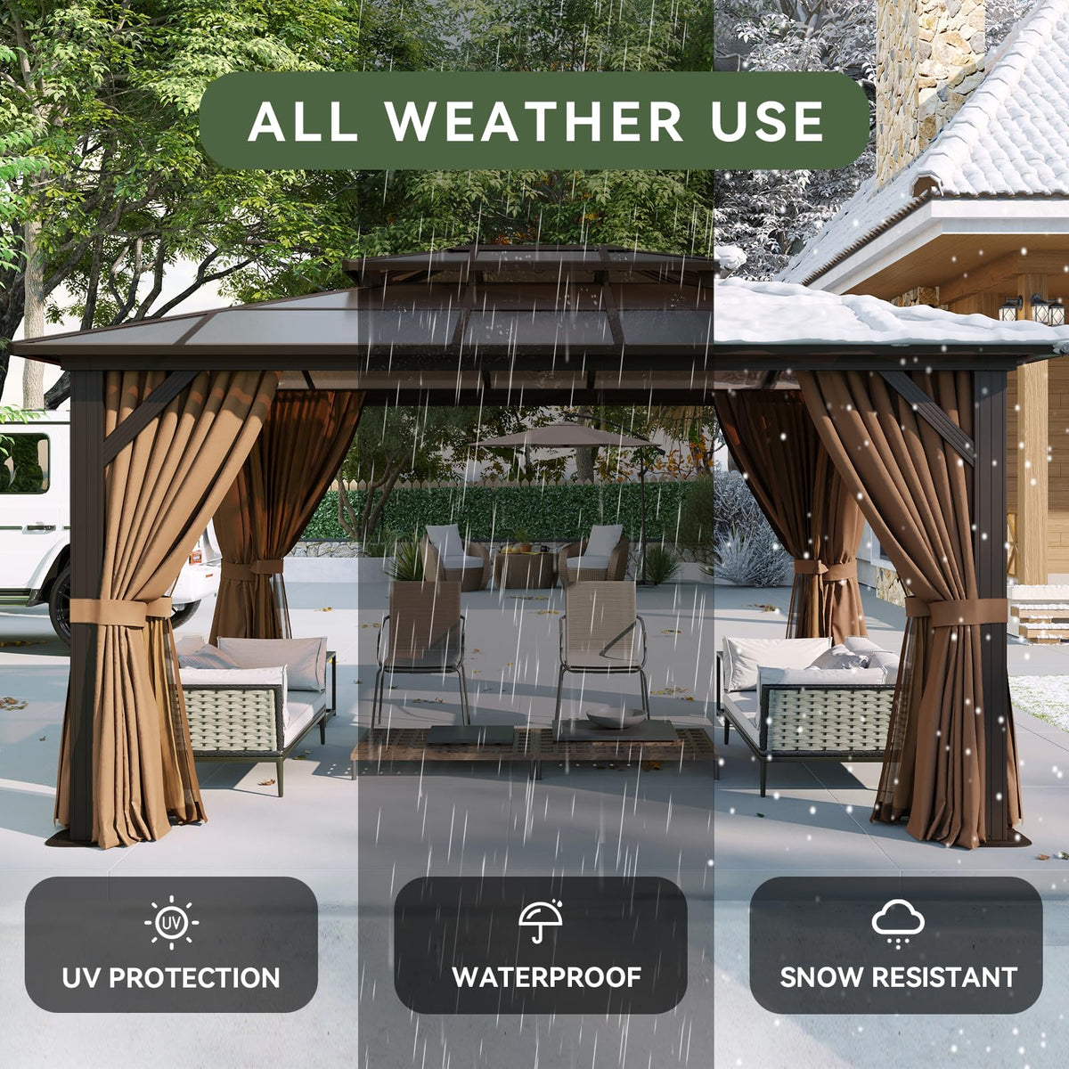 12'x10' Hardtop Gazebo with Polycarbonate Double Roof K844