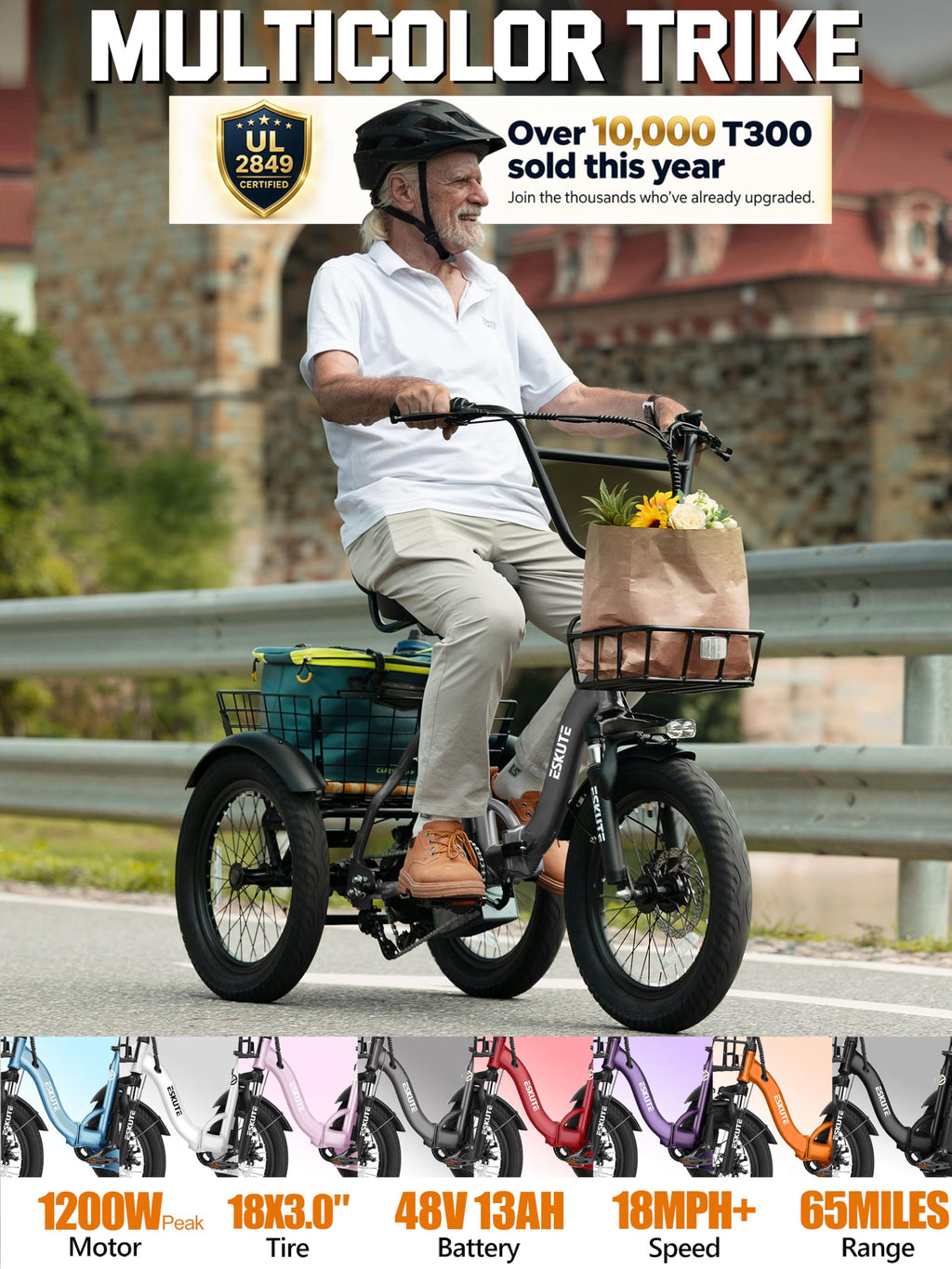 Folding 1200W Fat Tire Electric Trike with Removable Battery L691