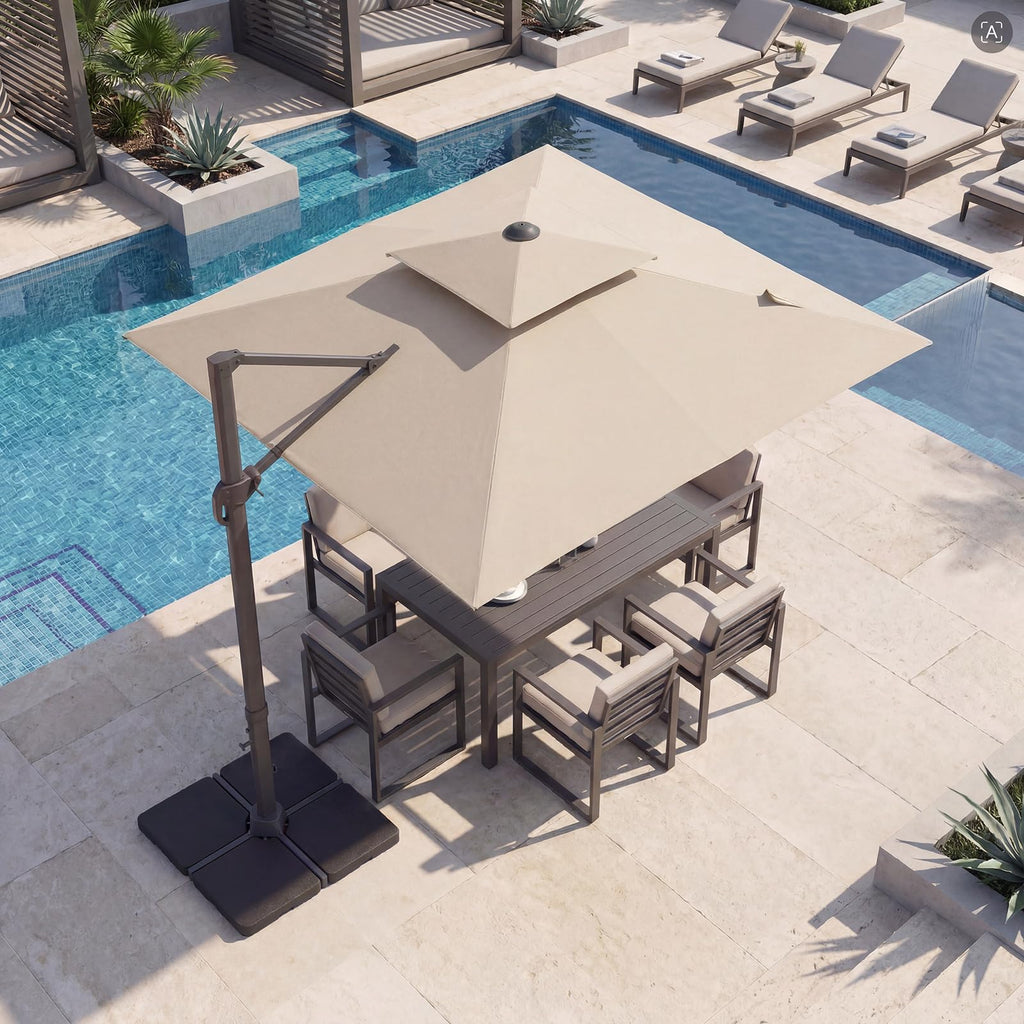 10 FT Square Offset Cantilever Patio Umbrella with 360° Rotation E718