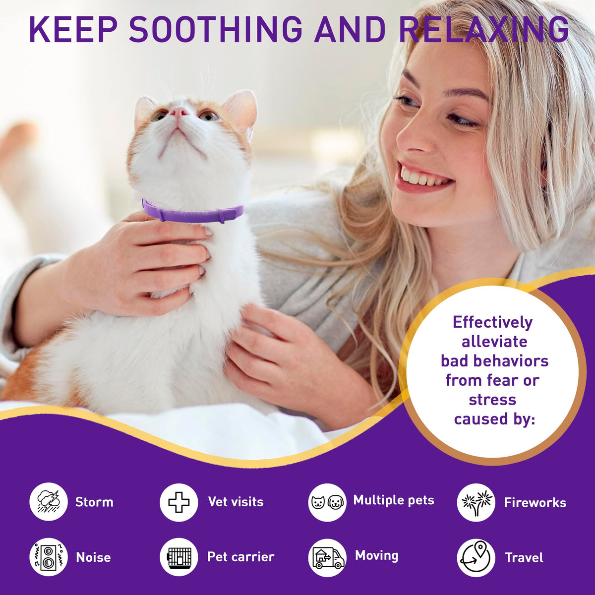 4 Pack Adjustable Water Resistant Calming Collar for Cats B190