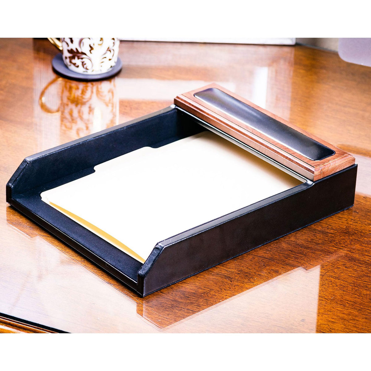 7 Piece Walnut Black Leather Desk Set B58143