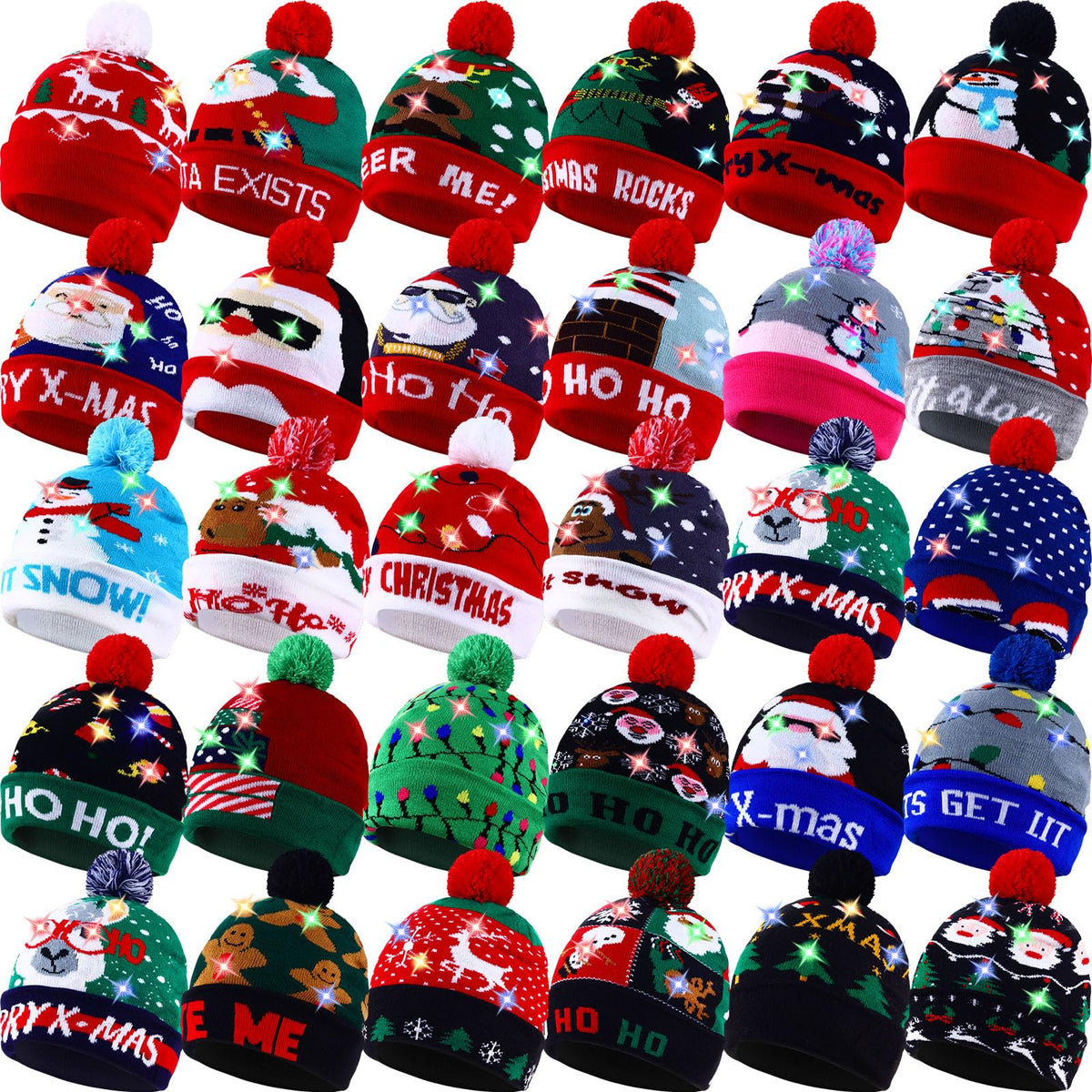 Light Up Christmas Hats Bulk LED Beanies R206