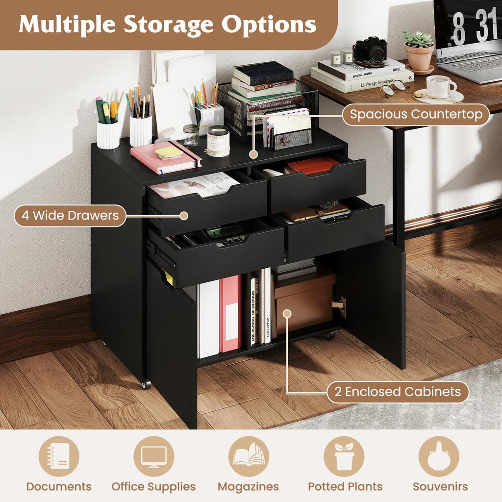 Black 4-Drawer Rolling File Cabinet L43858