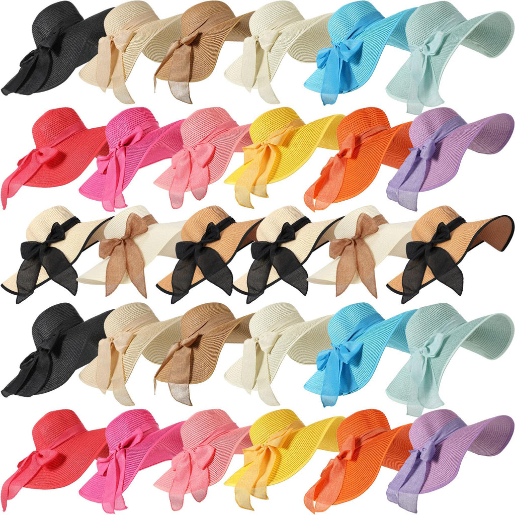 30 Pcs Women's Wide Brim Straw Sun Hat D46491