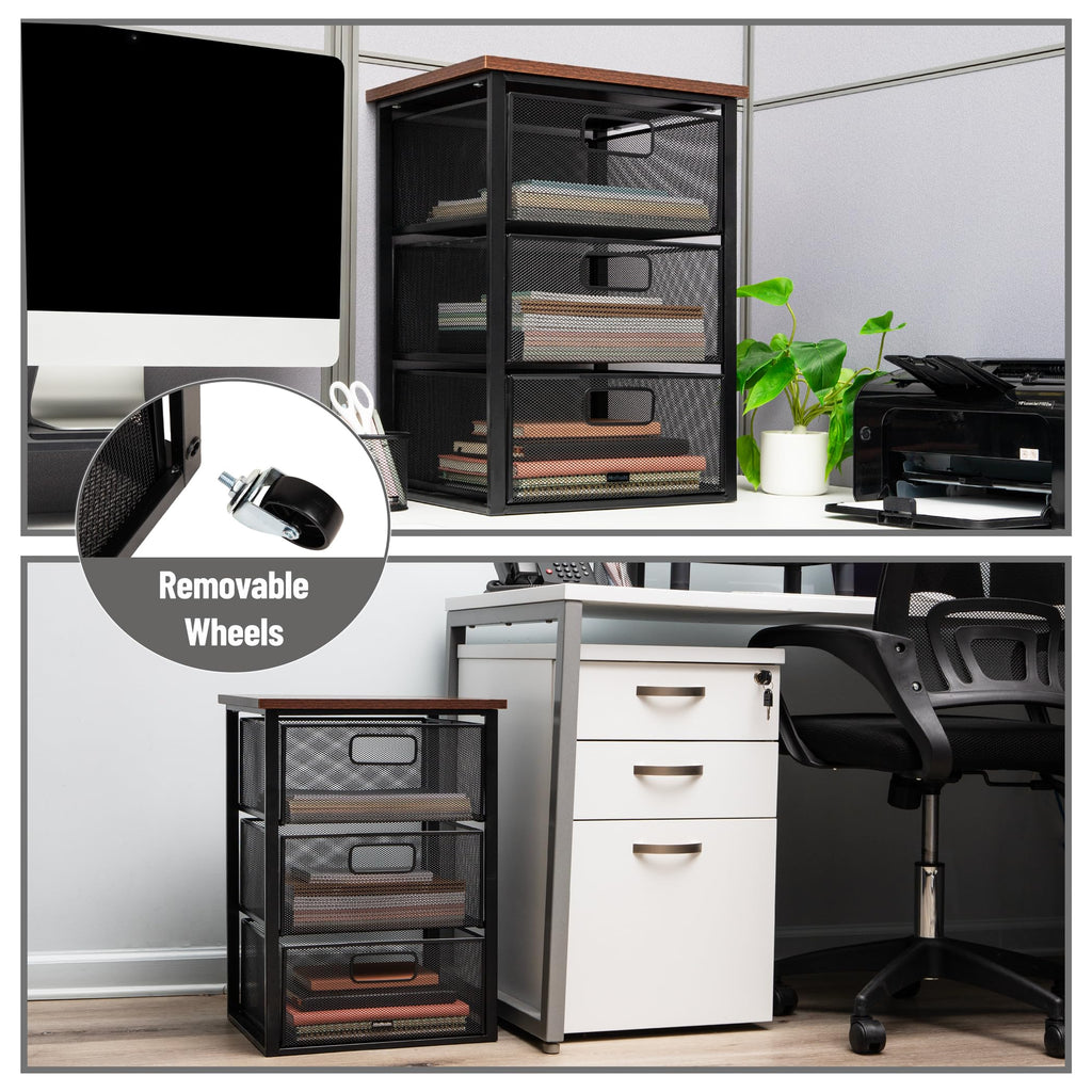 3 Drawer Rolling Storage Organizer with Wood Top N2499