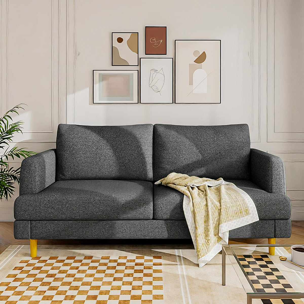 Dark Gray Upholstered 70" Loveseat Sofa B57902