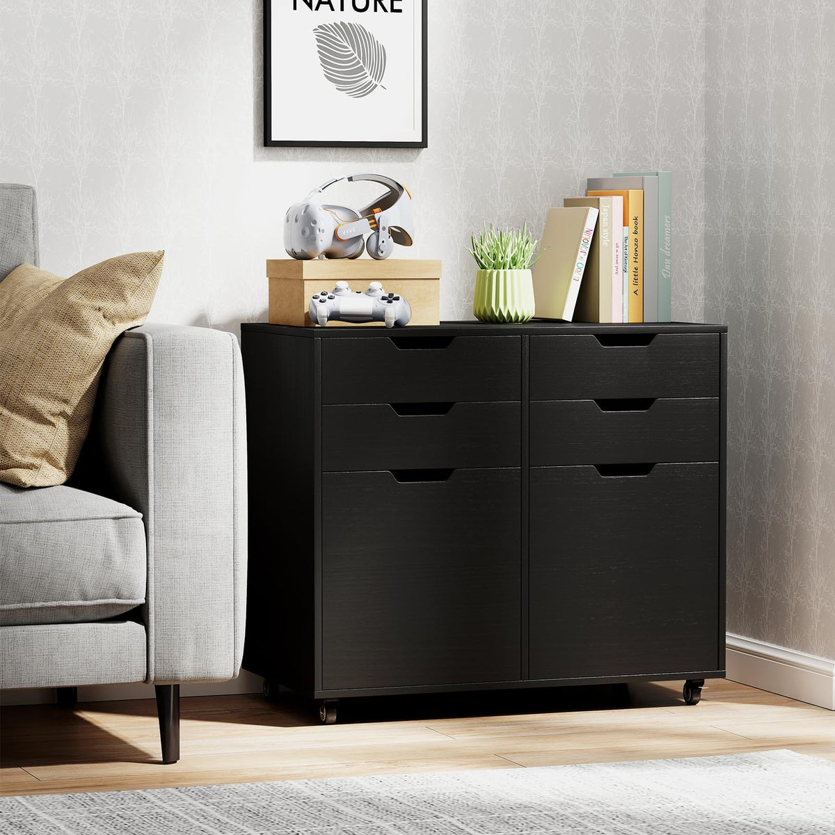 Black 4-Drawer Rolling File Cabinet L43858