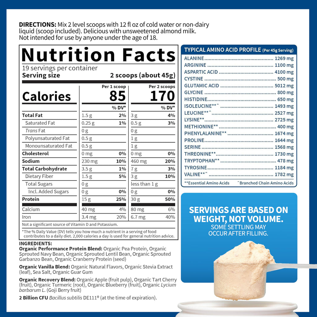 Organic Vegan Protein Powder, Vanilla, 19 Servings O191