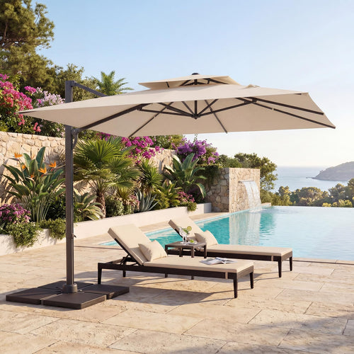 10 FT Square Offset Cantilever Patio Umbrella with 360° Rotation E718