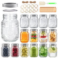 16 oz Embossed Glass Mason Jars 15Pack with Airtight Lids B763578