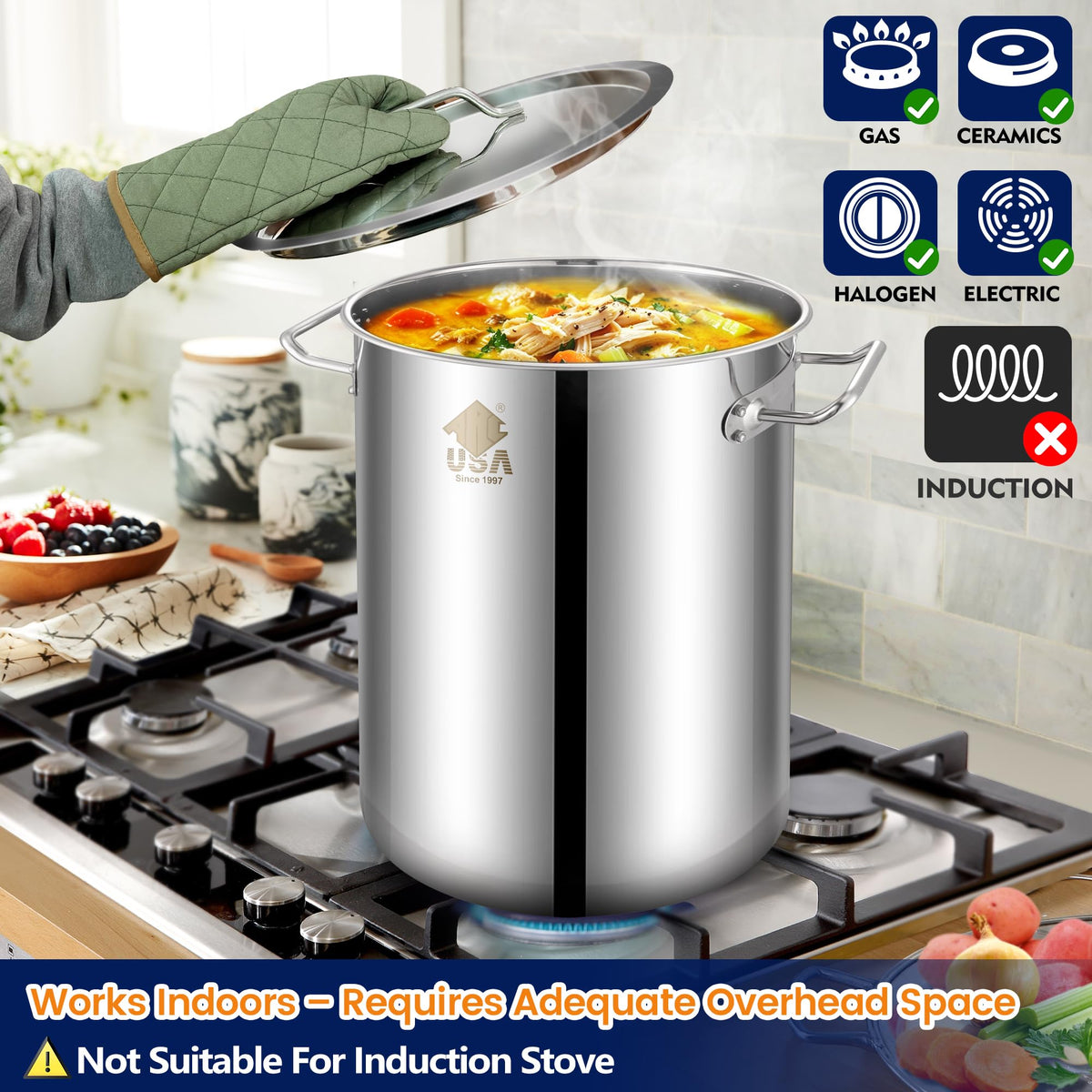 40QT Stainless Steel Stockpot with Basket T1465