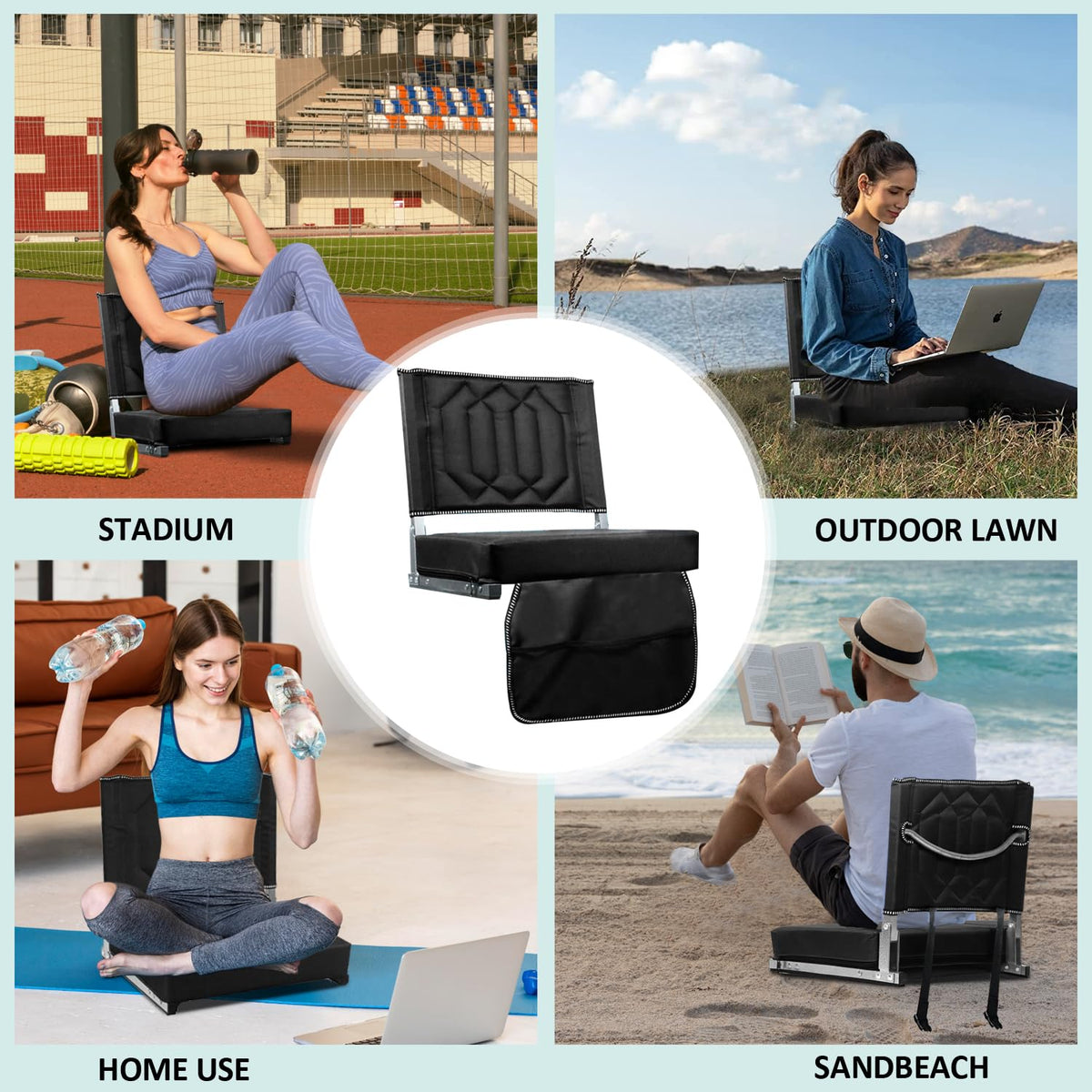 Black 2 Pack Cushioned Stadium Seats for Bleachers with Back Support U14526
