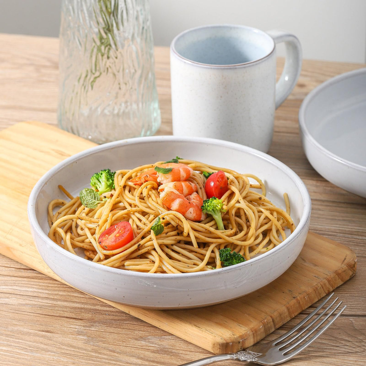 White Ceramic Pasta Bowls Set of 4, 26 oz F455