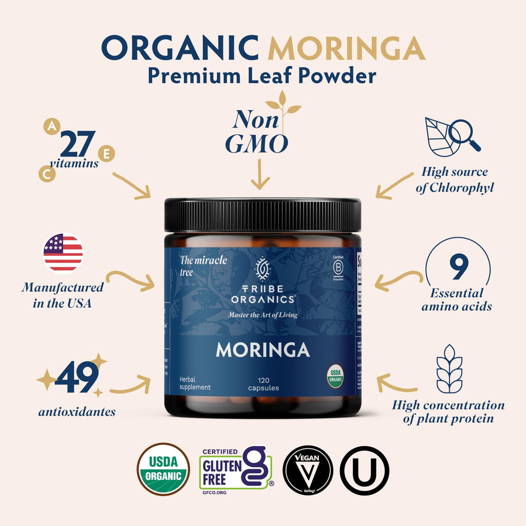 Organic Moringa Oleifera Powder 120 Vegan Capsules D364117
