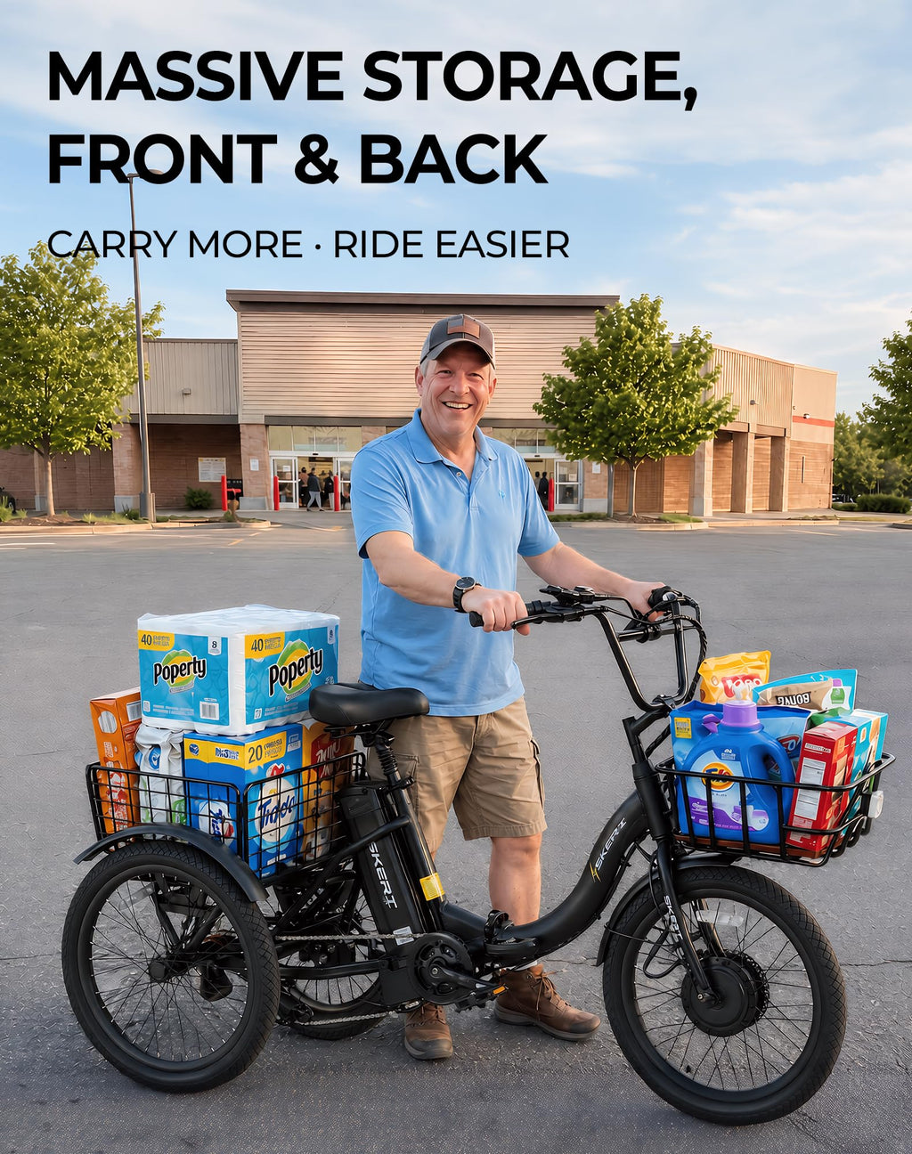 Peak 1000W 20" Folding Electric Trike with Removable Battery and Basket O7516