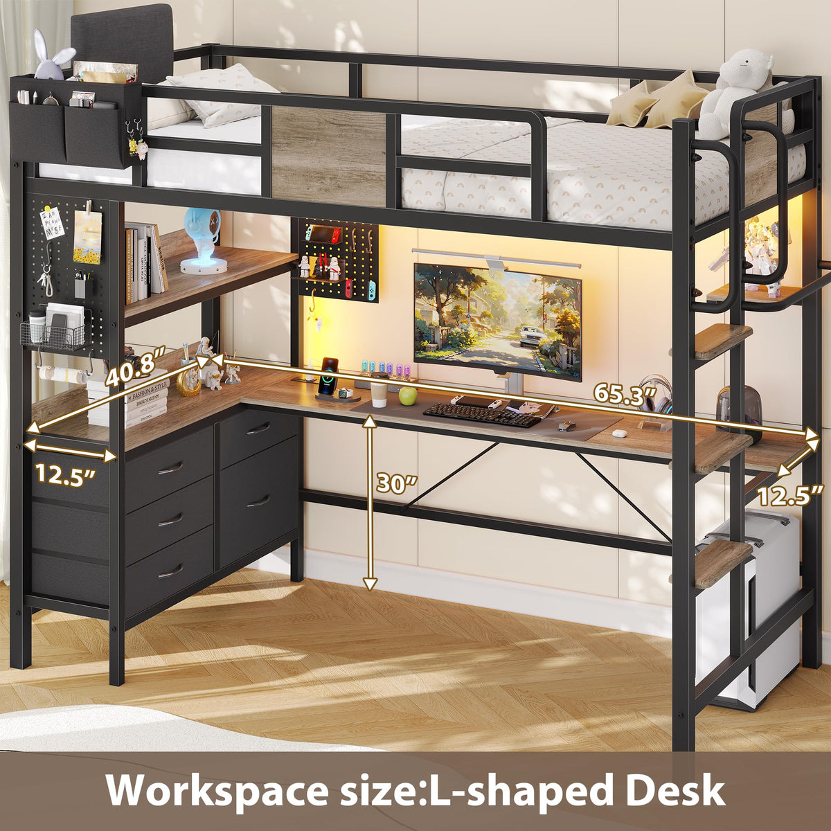 Twin Loft Bed with Desk and 5 Storage Drawers Q234213