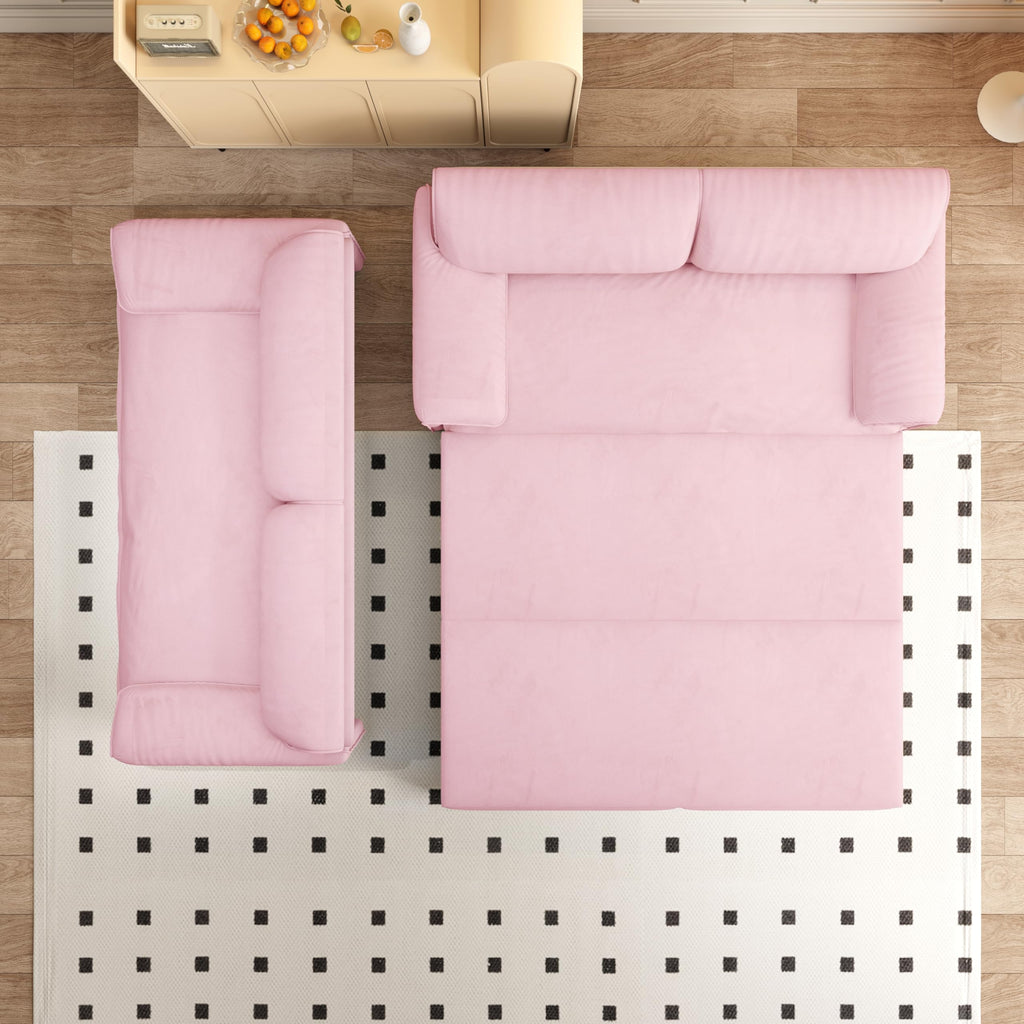 Queen Size Pink Velvet Convertible Futon Sofa Bed Q619222
