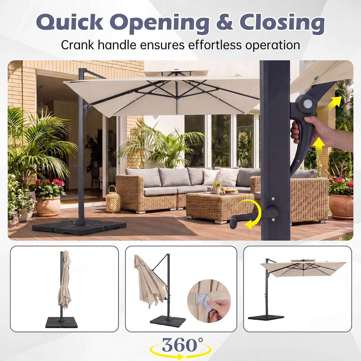 10 FT Square Offset Cantilever Patio Umbrella with 360° Rotation E718