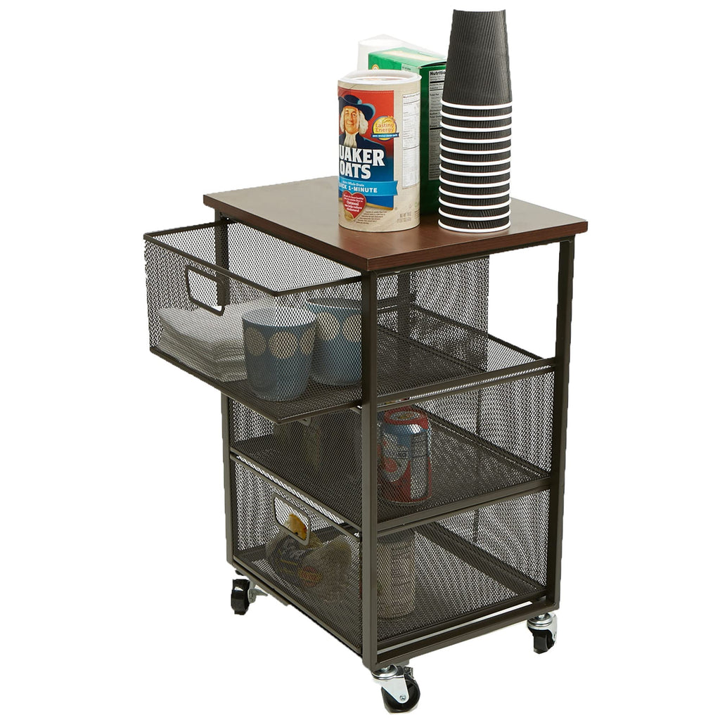 3 Drawer Rolling Storage Organizer with Wood Top N2499