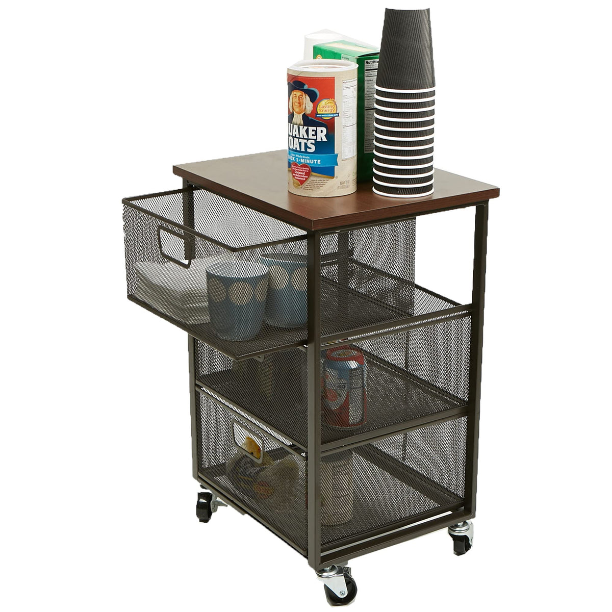 3 Drawer Rolling Storage Organizer with Wood Top N2499