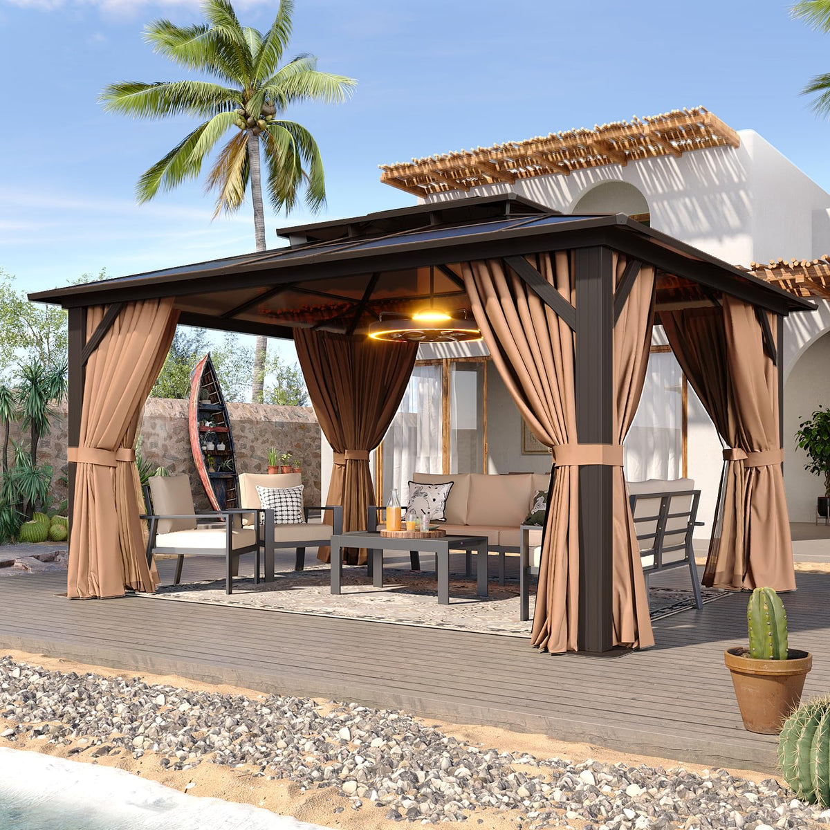 12'x10' Hardtop Gazebo with Polycarbonate Double Roof K844