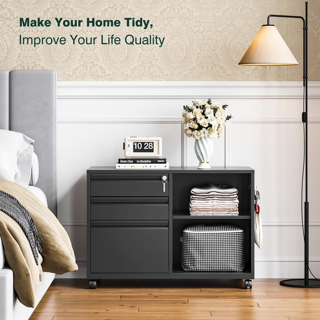 3 Drawer Metal File Cabinet with Lock and Shelves R314561