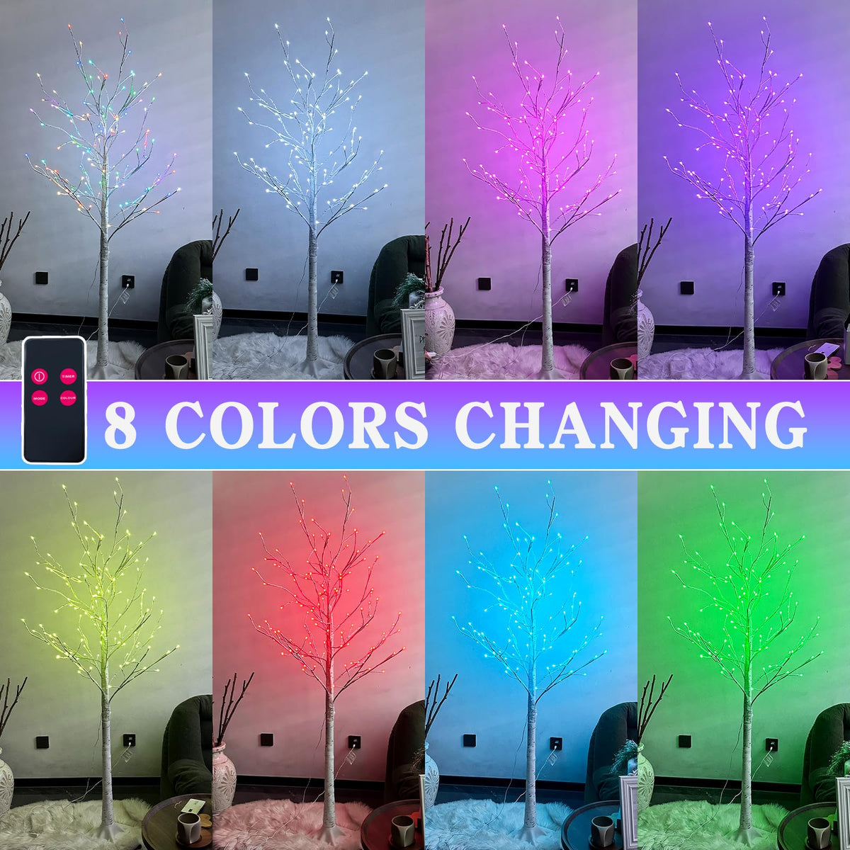Multicolor Lighted Birch Tree 6FT R2082