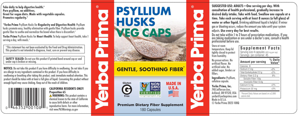 Psyllium Husks 180 Veg Caps E837735