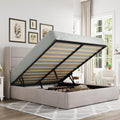 Queen Size Lift Up Storage Bed Frame Light Beige A86070