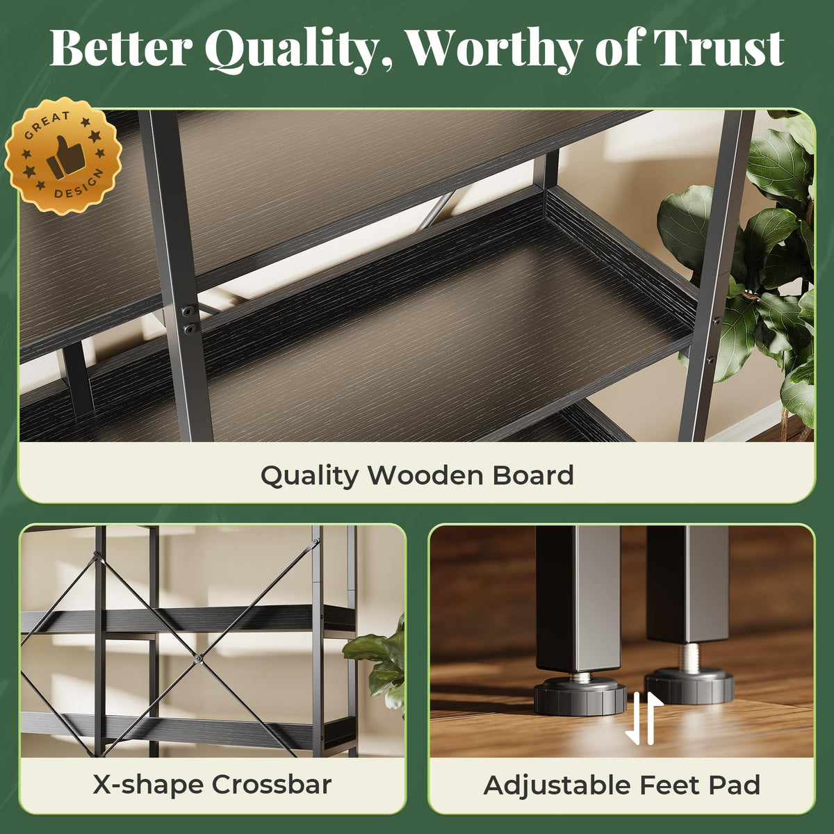 5 Tier Bookshelf with 10 Open Shelves U50430