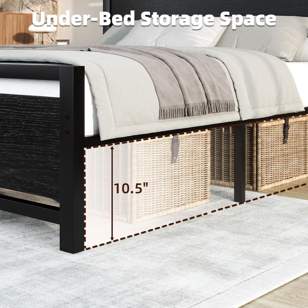 Twin Bed Frame with Headboard and Under-Bed Storage, Black H41849