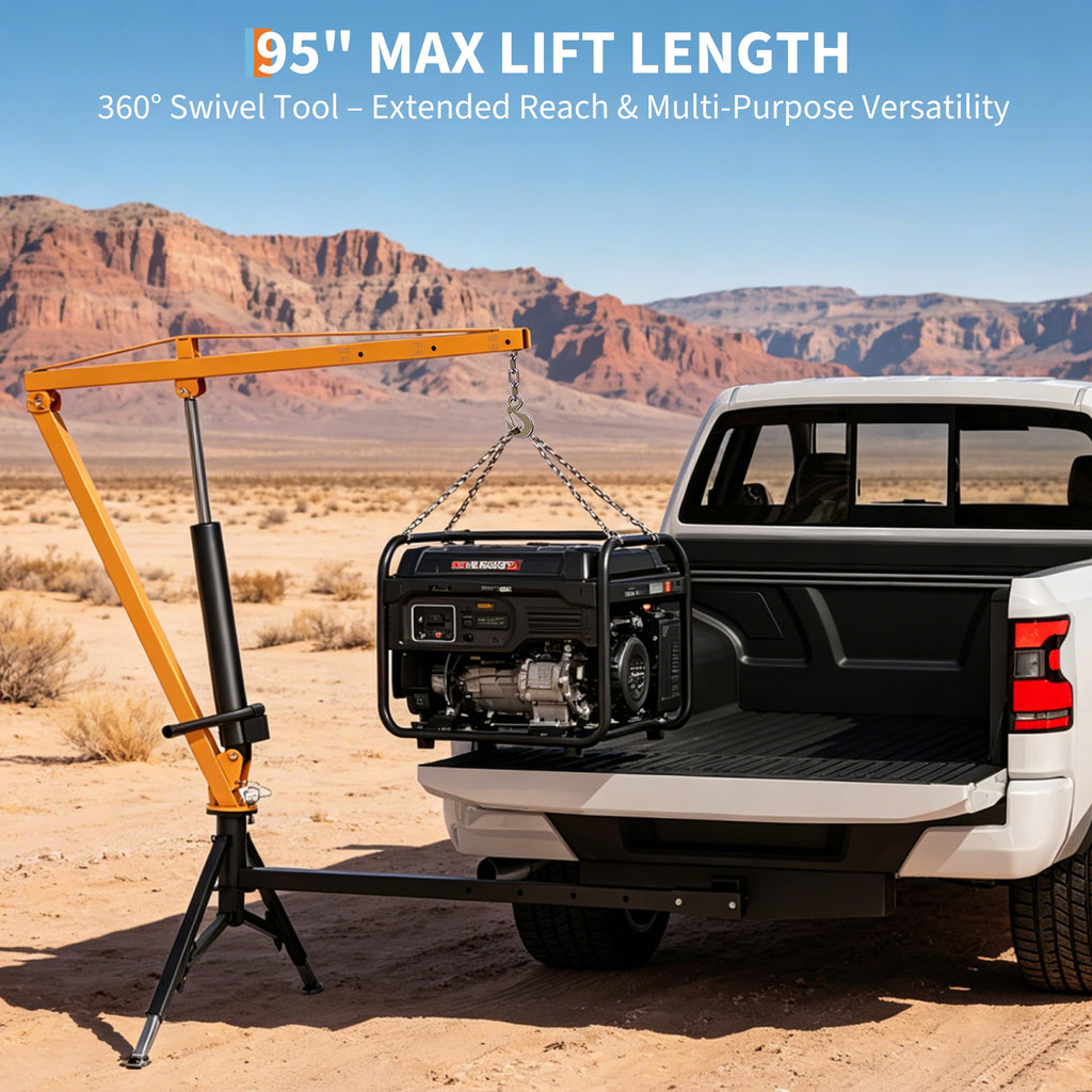 Hydraulic Pickup Truck Crane, 1000 Lbs Hitch Mount with 360° Swivel & Adjustable Boom Q25233