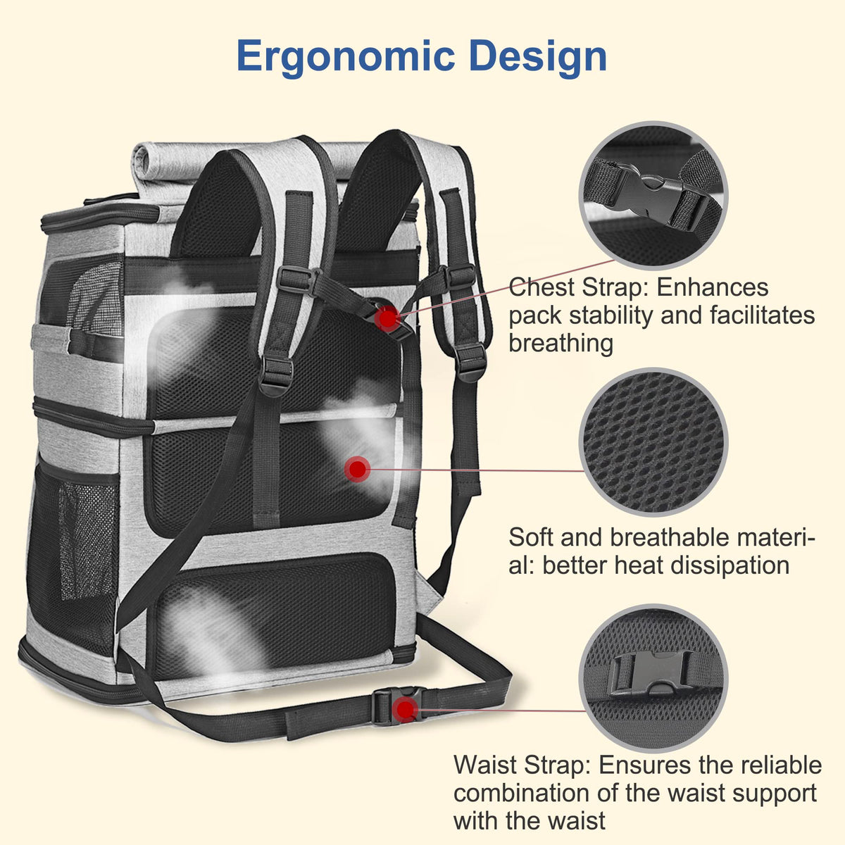 Expandable Cat Backpack Carrier for 2 Cats, 7 Windows, Foldable A82932