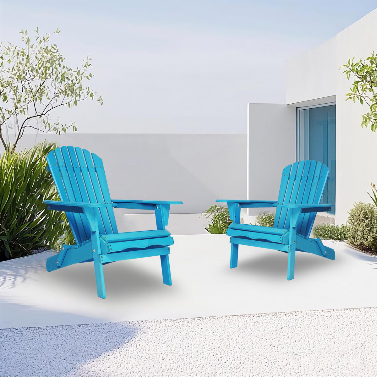 Wooden Folding Adirondack Chair Set of 2 Solid Cedar X95670