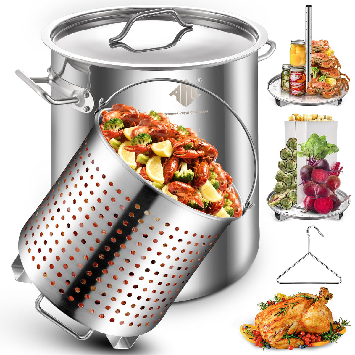 40QT Stainless Steel Stockpot with Basket T1465