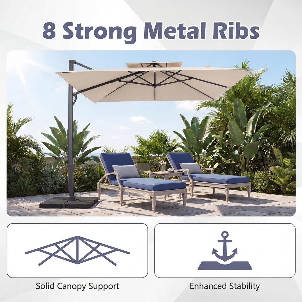 10 FT Square Offset Cantilever Patio Umbrella with 360° Rotation E718