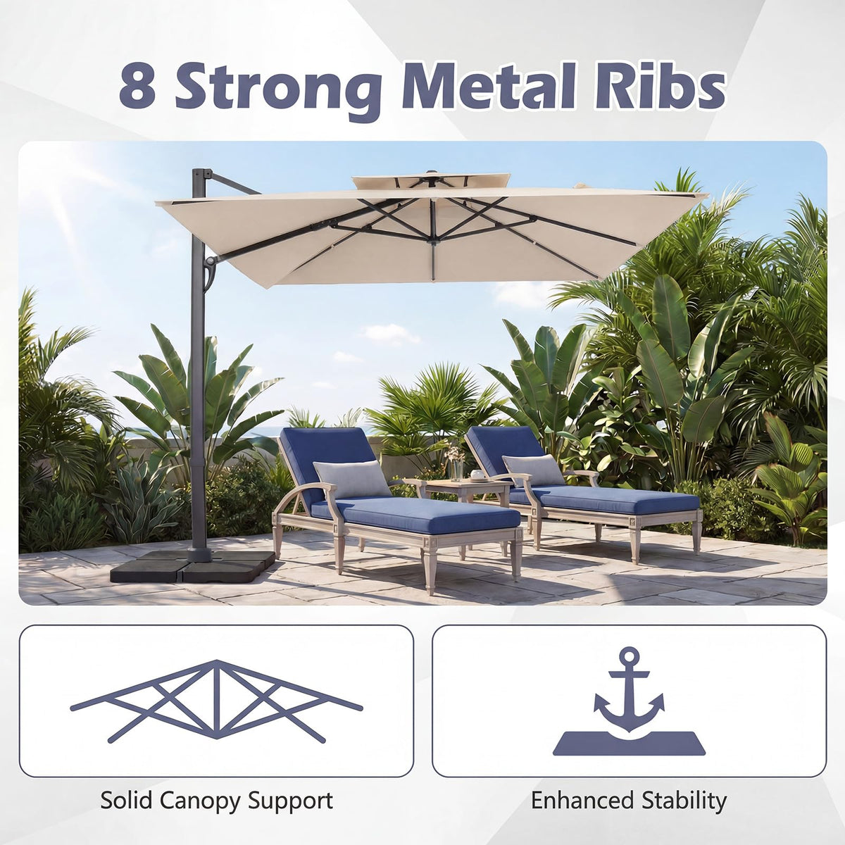 10 FT Square Offset Cantilever Patio Umbrella with 360° Rotation E718