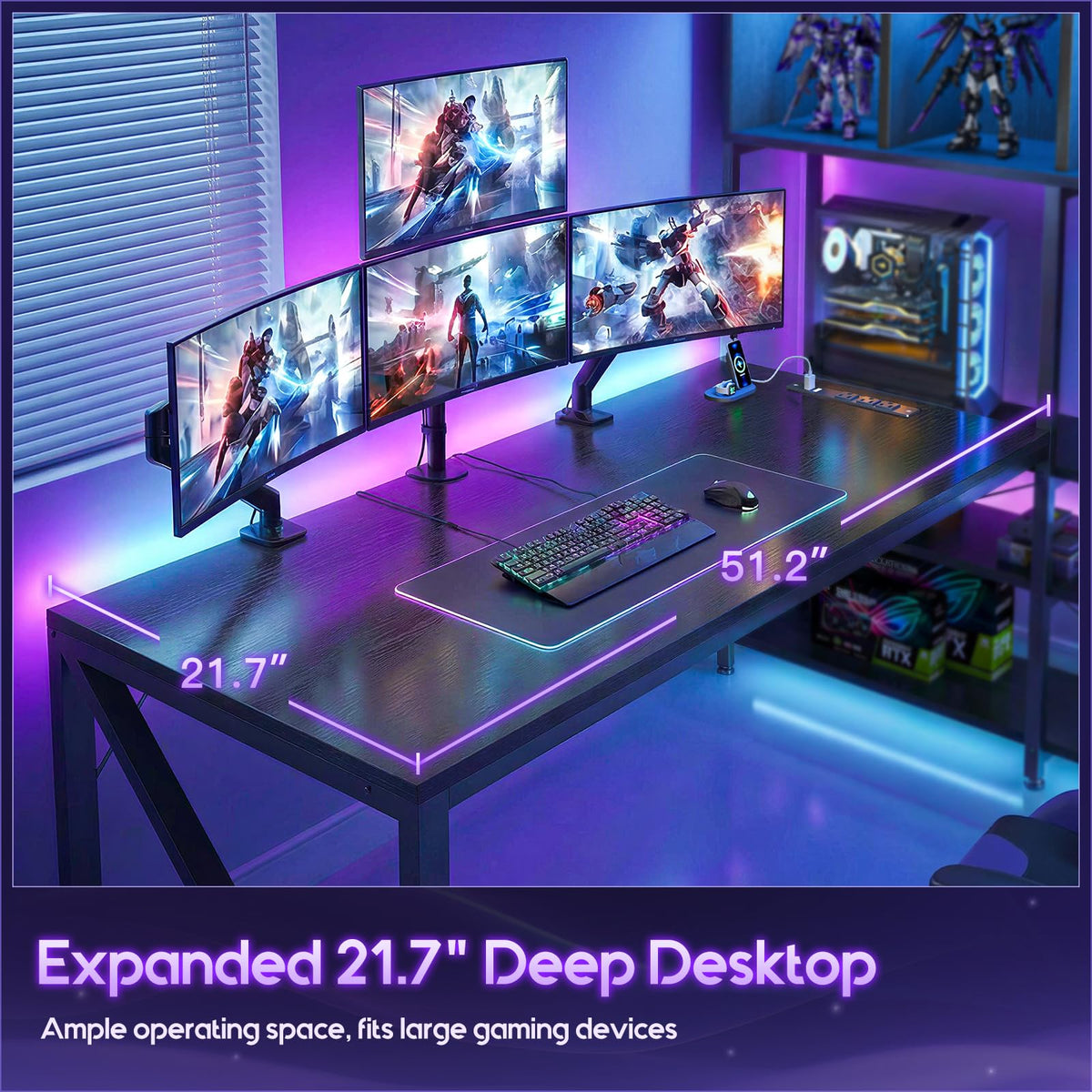 63" L Shaped Gaming Desk with Display Hutch S3140
