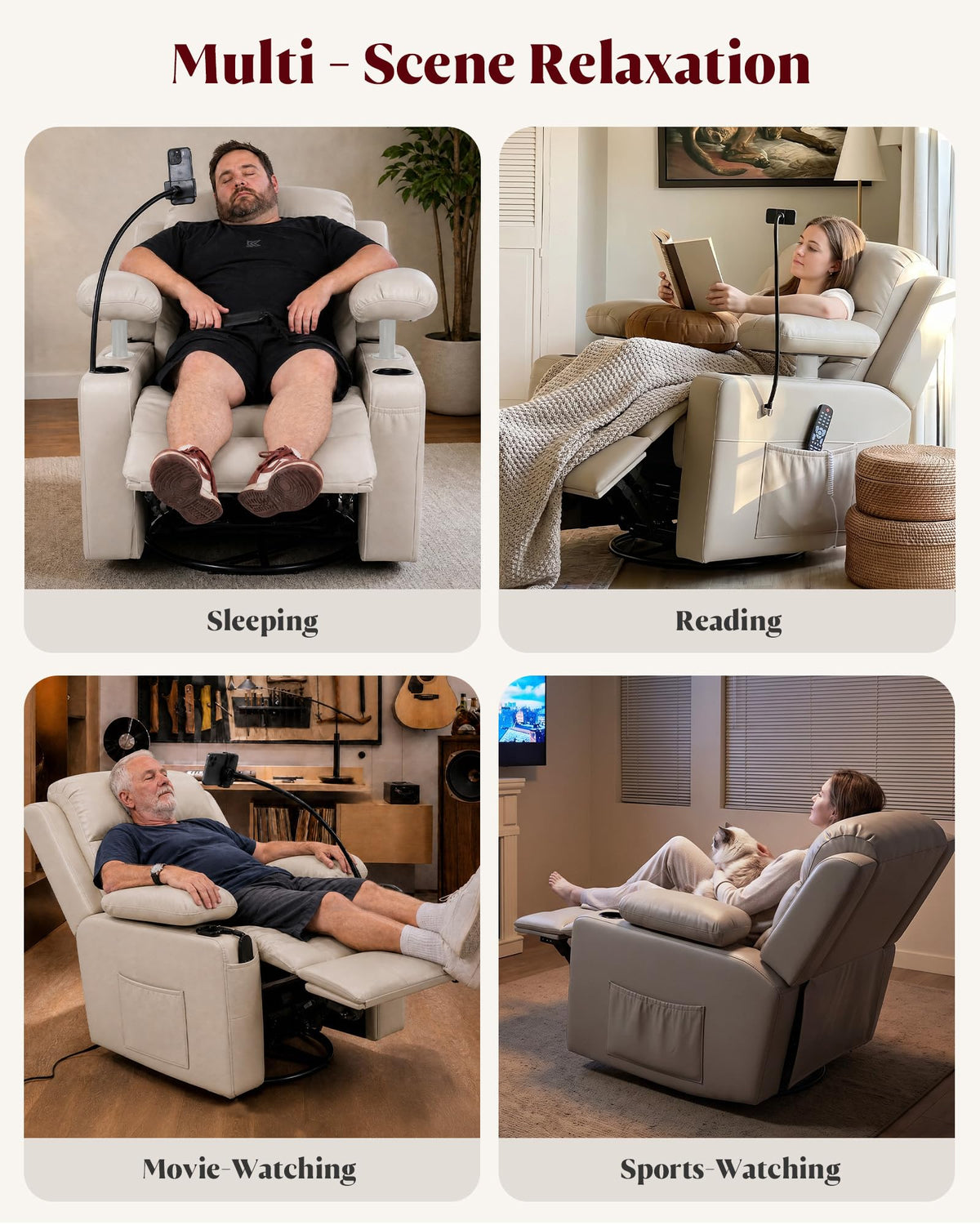 Power Swivel Recliner Chair with Motorized Adjustable Armrests X8493