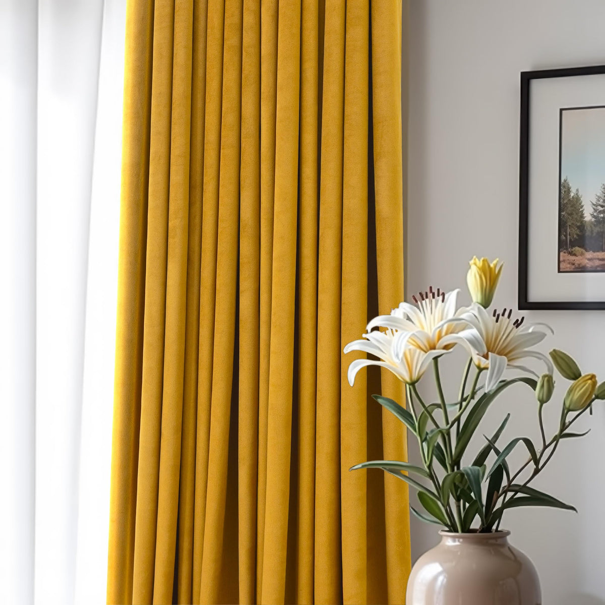 Mustard Yellow Gold Velvet Curtain 84 Inch 2 Panel T34014