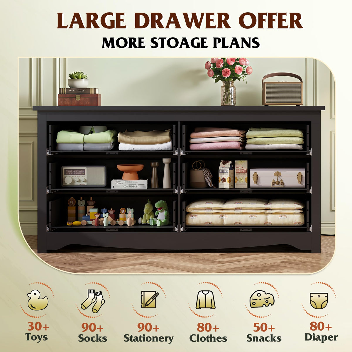 Black 6-Drawer TV Stand C804