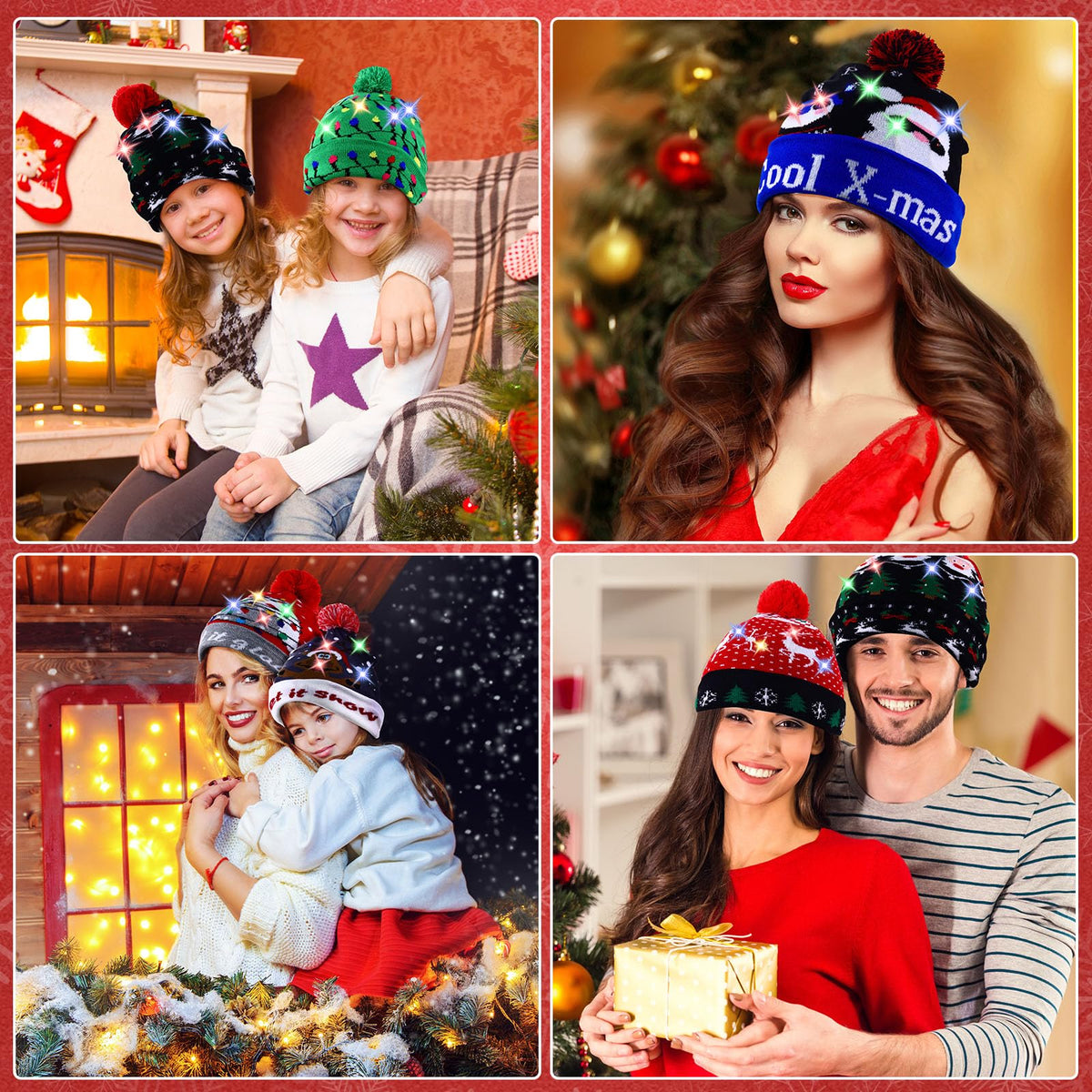 Light Up Christmas Hats Bulk LED Beanies R206