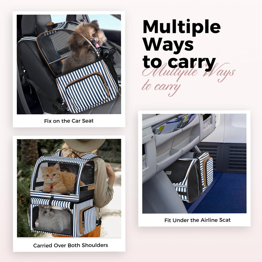 Double Cat Backpack Carrier for 2 Cats Blue Striped L892
