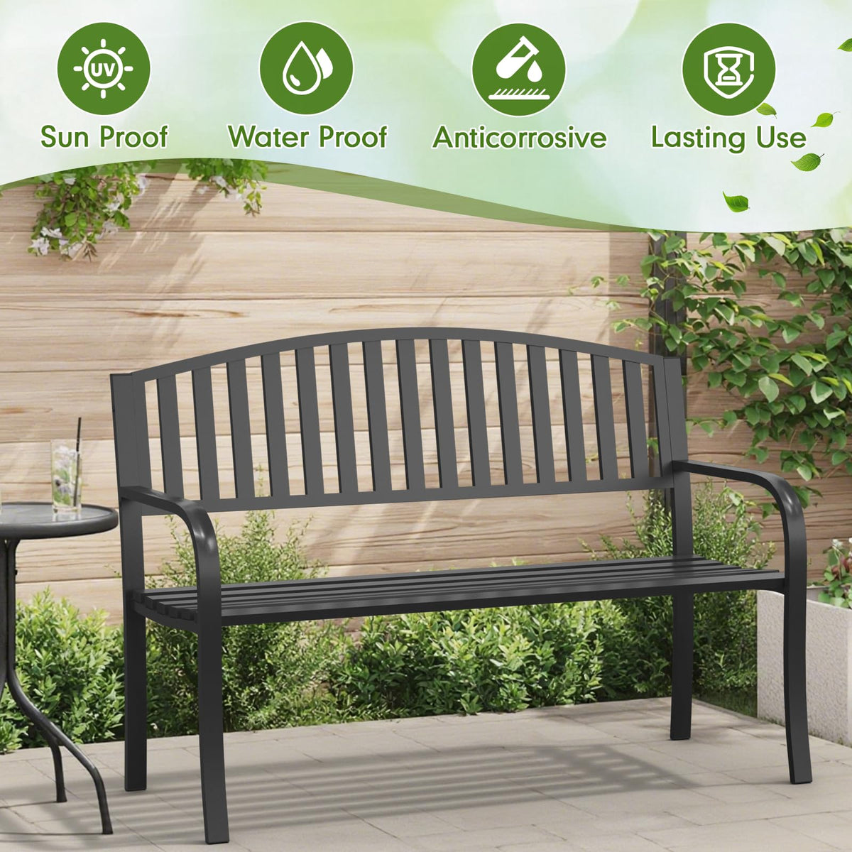 50" Weatherproof Metal Outdoor Bench C934