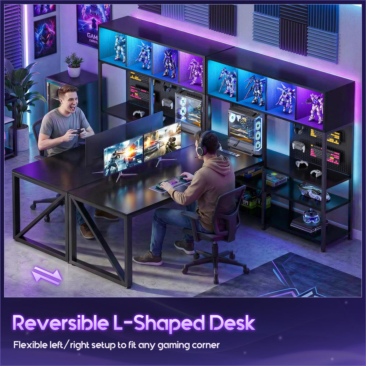 63" L Shaped Gaming Desk with Display Hutch S3140