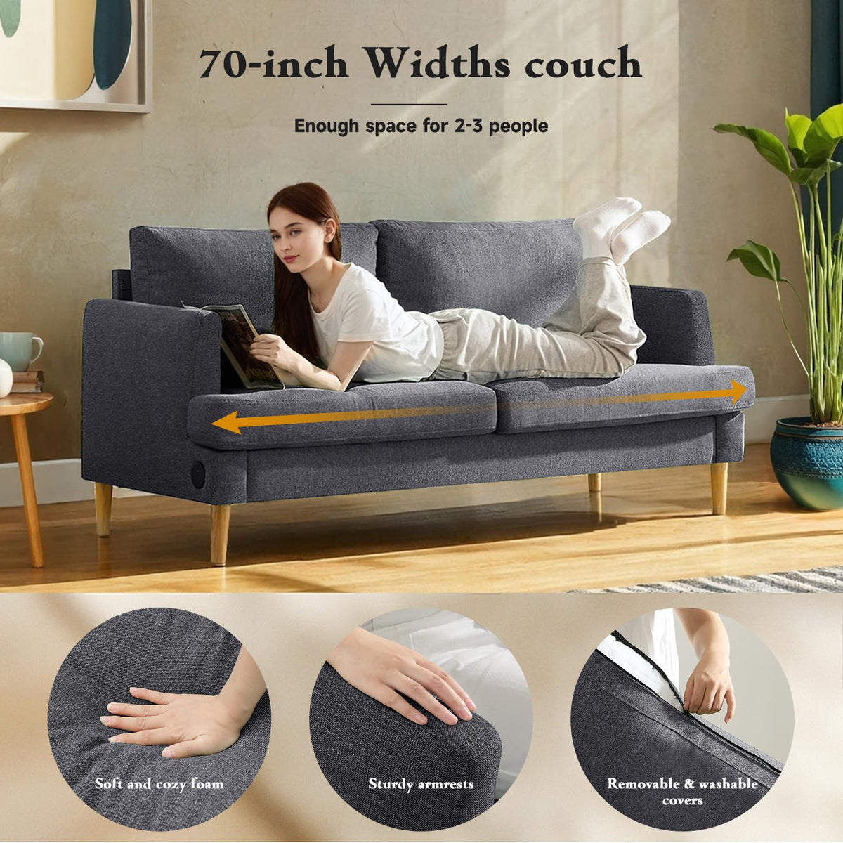Dark Gray Upholstered 70" Loveseat Sofa B57902