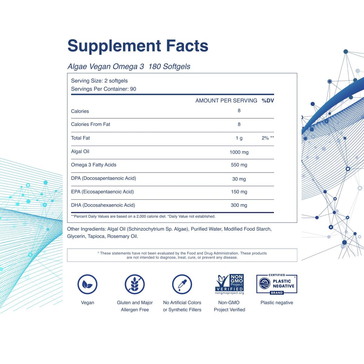 Vegan Omega-3 Softgels with DPA, DHA & EPA, 1000mg Y824