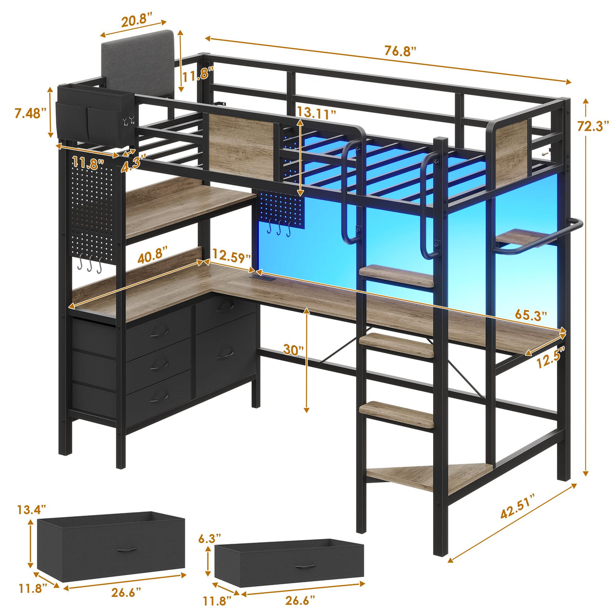 Twin Loft Bed with Desk and 5 Storage Drawers Q234213