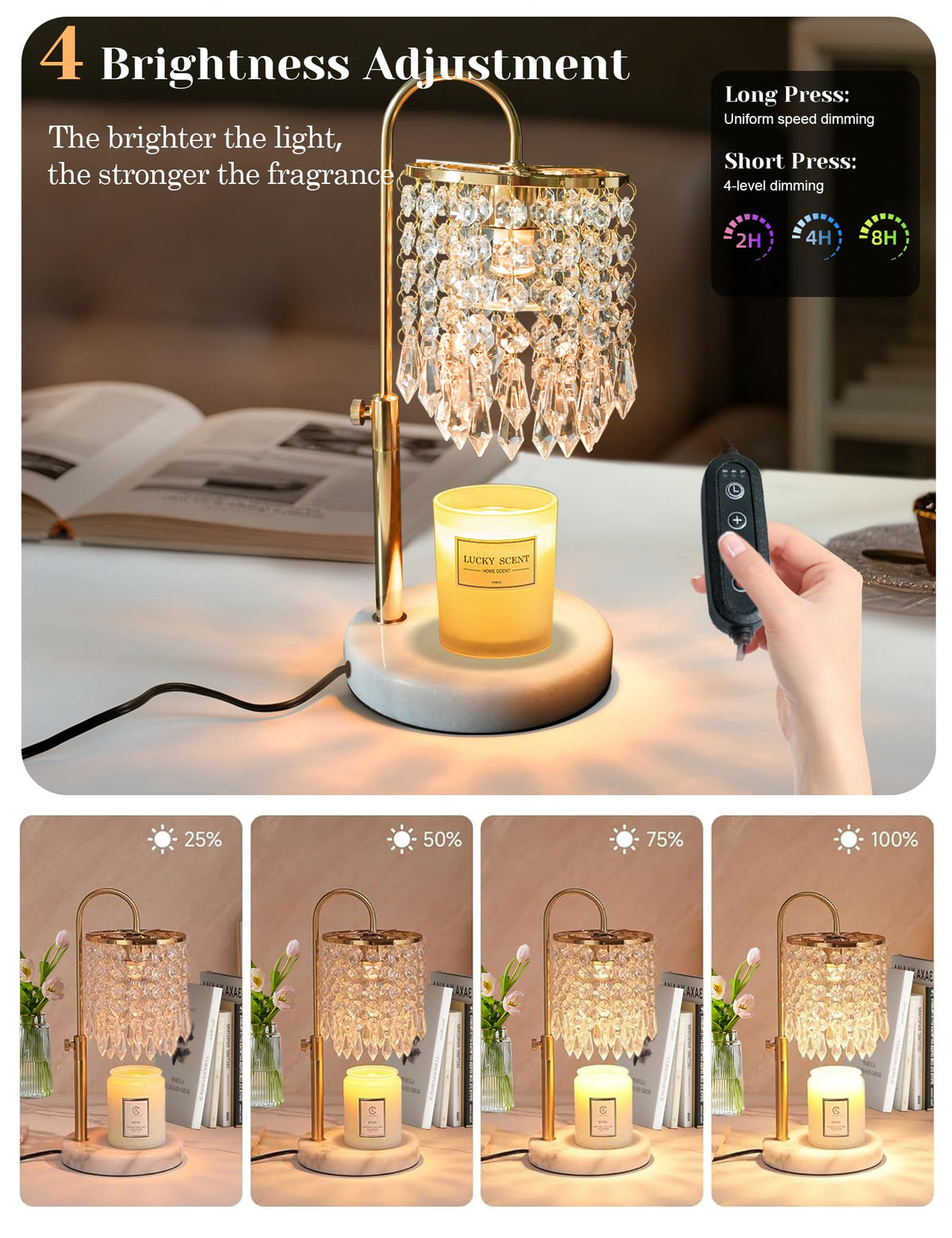 Candle Warmer Lamp with Timer Dimmable Adjustable Height Gold N492